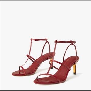 Zara T-Strap Sandals, Burgundy, EU 37